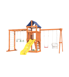 Детская площадка с сеткой, рукоходом и качелями...