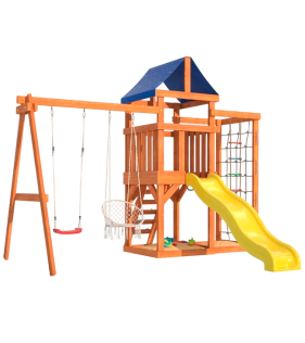 Детская площадка с сеткой стенкой и плетенным креслом