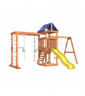 Детская площадка с сеткой, рукоходом и качелями лодочка