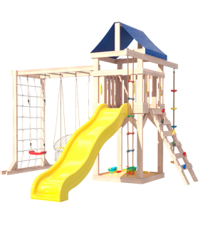 Детская площадка неокрашенная с модулем сетка-рукоход, подвесным креслом и качел...