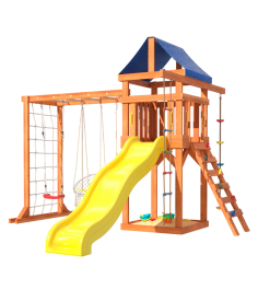Детская площадка с сеткой для лазания, качелями и гнездом...