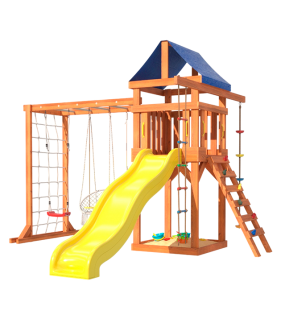 Детская площадка с сеткой для лазания, качелями и гнездом...