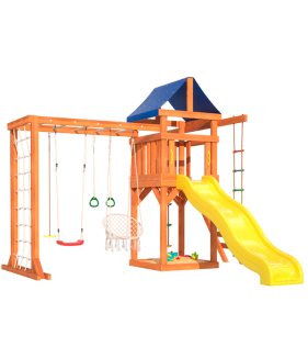 Детская площадка с сеткой для лазания, качелями и гнездом