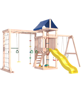 Детская площадка для улицы и дачи неокрашенная с сеткой, рукоходом и качелями...