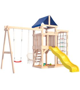 Детская площадка неокрашенная  с сеткой стенкой и плетенным креслом