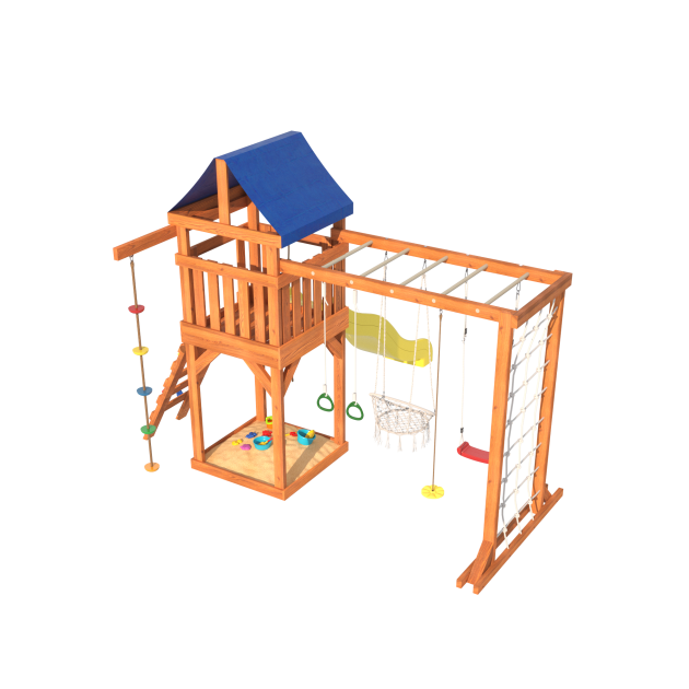 Детская площадка ДКПМ-8 с сеткой для лазания, качелями и гнездом