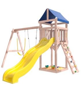 Детская площадка неокрашенная с гибкими качелями и лодочкой