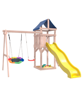 Детская площадка неокрашенная с качелями лодочка и гнездом