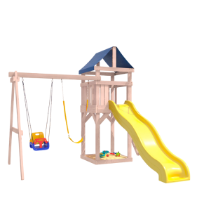 Детская площадка неокрашенная с качелями 3 в 1 и гибкими качелями