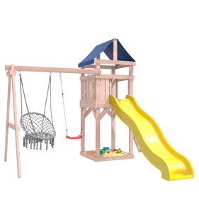 Детская площадка неокрашенная с качелями и плетеным креслом
