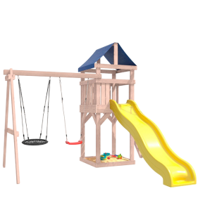 Детская площадка неокрашенная с качелями и гнездом