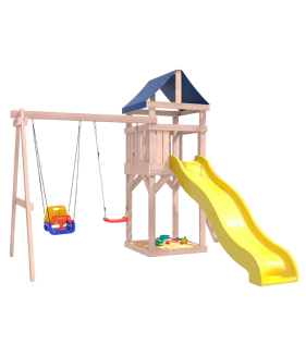 Детская площадка неокрашенная с качелями лодочка и 3 в 1