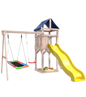 Детская площадка неокрашенная с качелями и гнездом Лодка