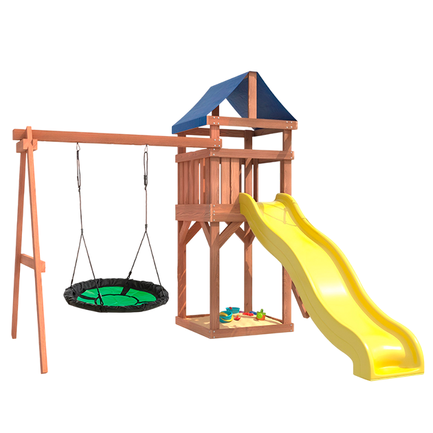 Детская площадка с зелёными качелями гнездо