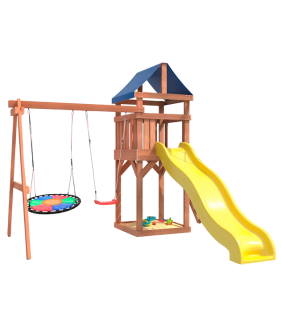 Детская площадка с качелями и разноцветным гнездом