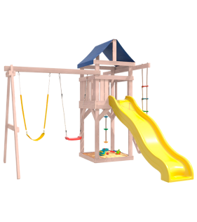 Детская площадка неокрашенная с гибкими качелями и лодочкой