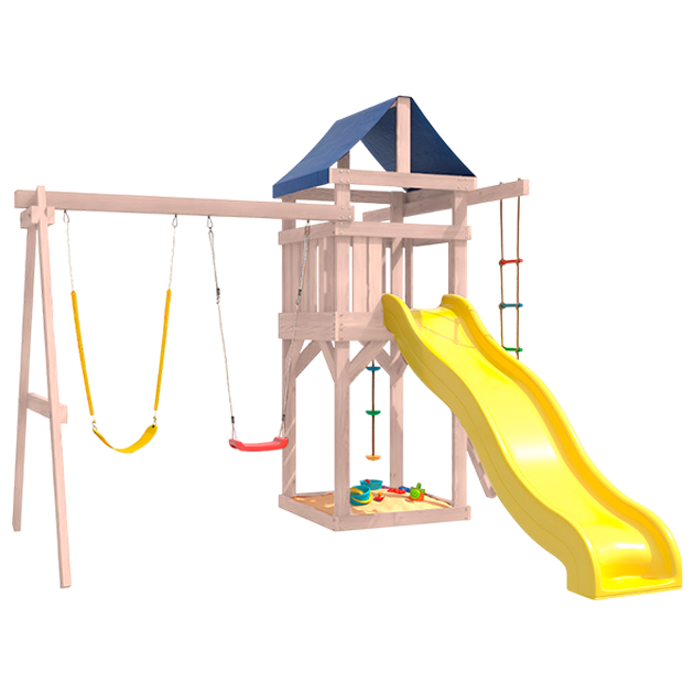 Детская площадка неокрашенная с гибкими качелями и лодочкой