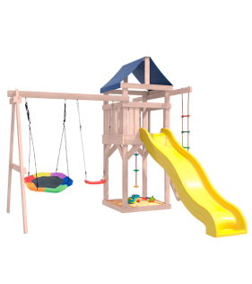 Детская площадка неокрашенная с качелями лодочка и гнездом