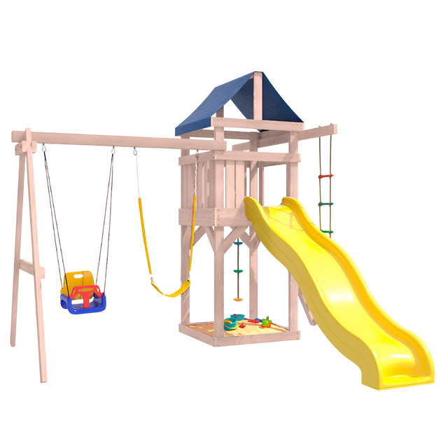 Площадка неокрашенная с качелями 3 в 1 и гибкими качелями