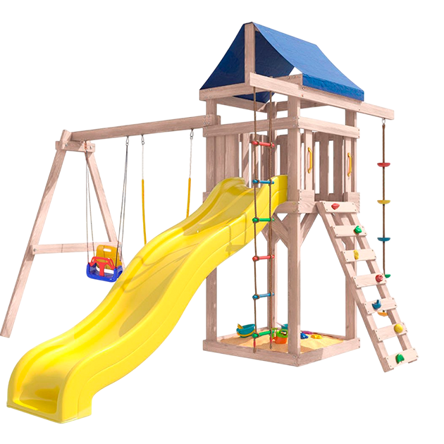 Площадка неокрашенная с качелями 3 в 1 и гибкими качелями