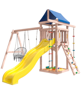 Площадка неокрашенная с качелями и плетеным креслом...