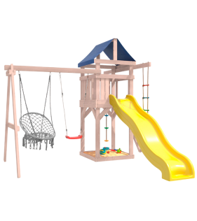 Площадка неокрашенная с качелями и плетеным креслом