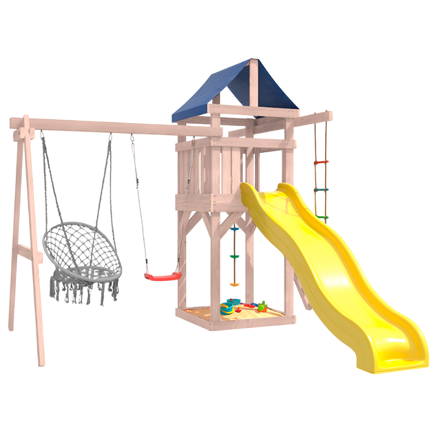 Площадка неокрашенная с качелями и плетеным креслом