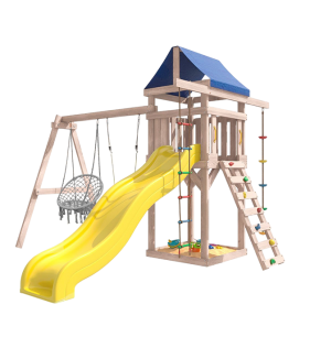 Площадка неокрашенная с качелями и плетеным креслом...