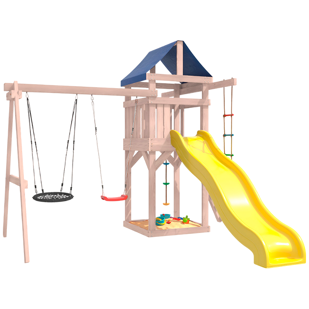 Детская площадка неокрашенная с качелями и гнездом