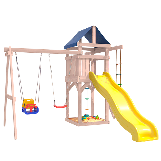 Уличная детская площадка неокрашенная с лодочкой и качелями 3 в 1