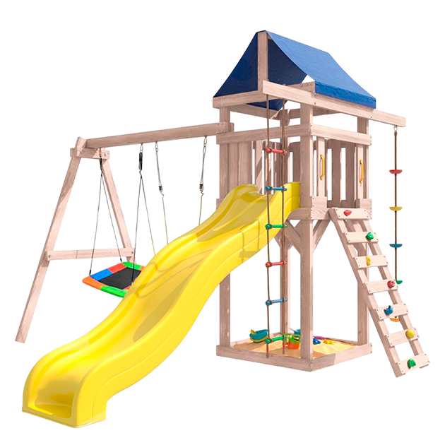 Детская площадка неокрашенная с качелями и гнездом Лодка