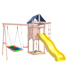 Детская площадка неокрашенная с качелями и гнездом Лодка