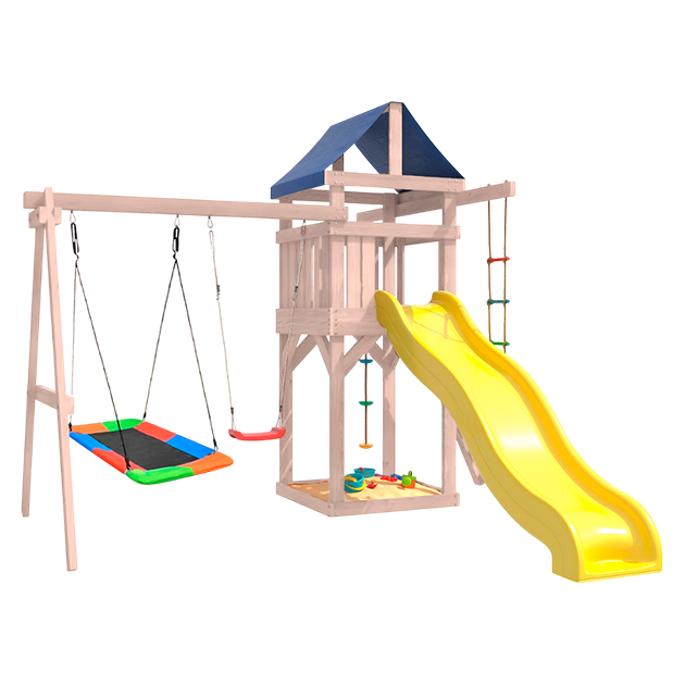 Детская площадка неокрашенная с качелями и гнездом Лодка