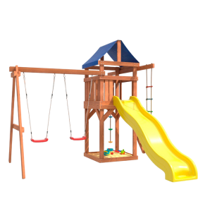 Детская игровая площадка с горкой и подвесными качелями лодочка