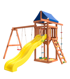 Детская игровая площадка с горкой и подвесными качелями лодочка...