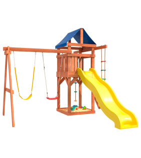 Детская площадка с гибкими качелями в желтом цвете и лодочкой для улицы и дачи