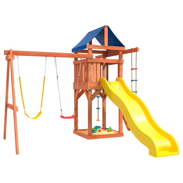 Детская площадка с гибкими качелями в желтом цвете и лодочкой для улицы и дачи