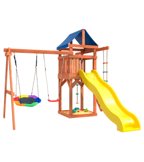 Детская площадка с качелями лодочка и гнездом Гексагон для улицы