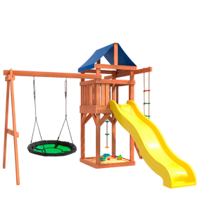 Детская площадка с качелями гнездо в зеленом цвете для улицы и дачи