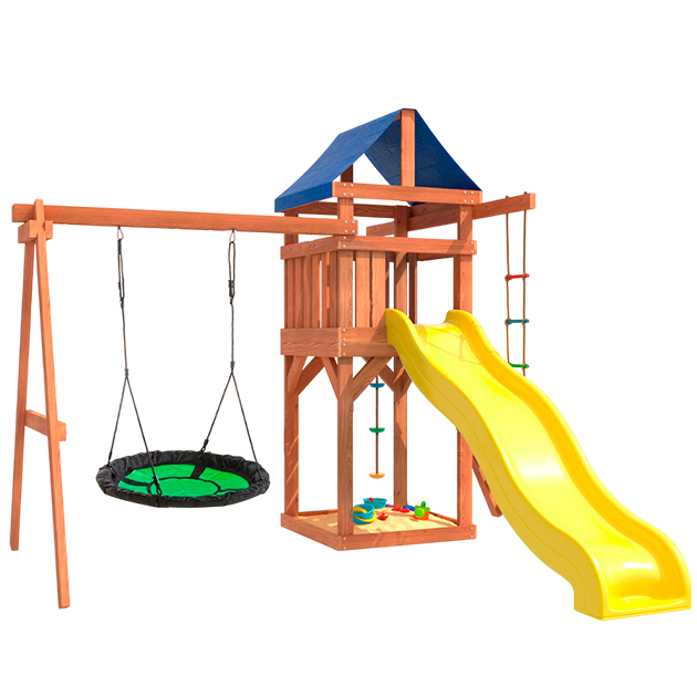 Детская площадка с качелями гнездо в зеленом цвете для улицы и дачи