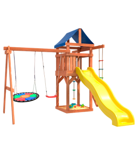 Детская площадка с качелями лодочка и разноцветным гнездом для улицы