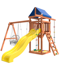 Детская площадка с качелями лодочка и подвесным плетёным креслом...