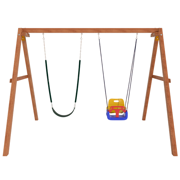 Деревянные качели с качелями со спинкой и гибкими качелями