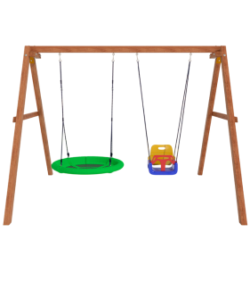 Деревянные качели с качелями со спинкой и качелями гнездо