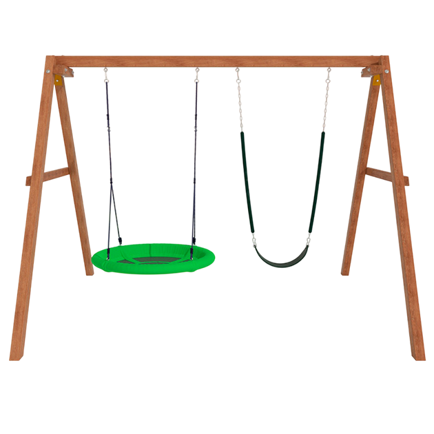 Деревянные качели с гибкими качелями и качелями гнездо