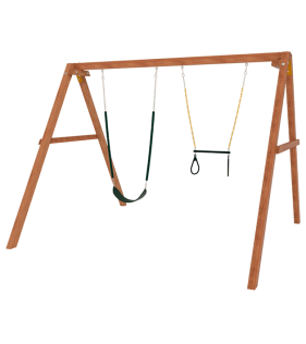 Деревянные качели с трапецией и гибкими качелями...