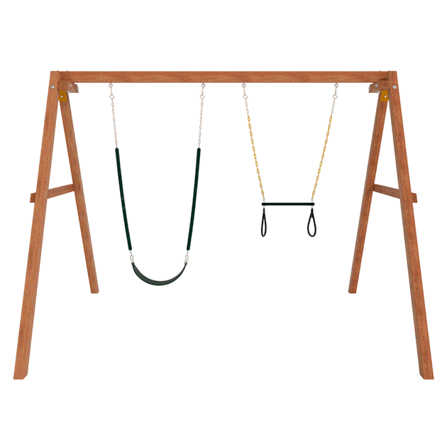 Деревянные качели с трапецией и гибкими качелями