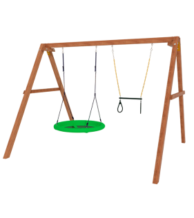 Деревянные качели с трапецией и качелями гнездо...
