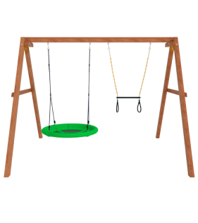 Деревянные качели с трапецией и качелями гнездо