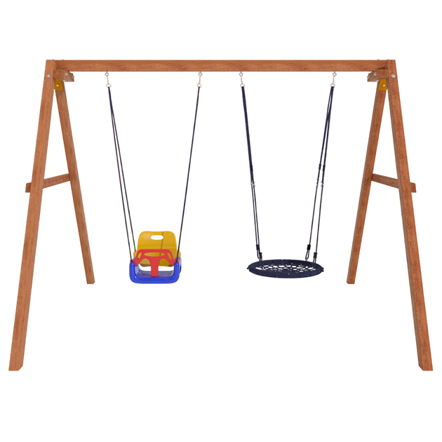 Деревянные качели с гнездом и качелями со спинкой